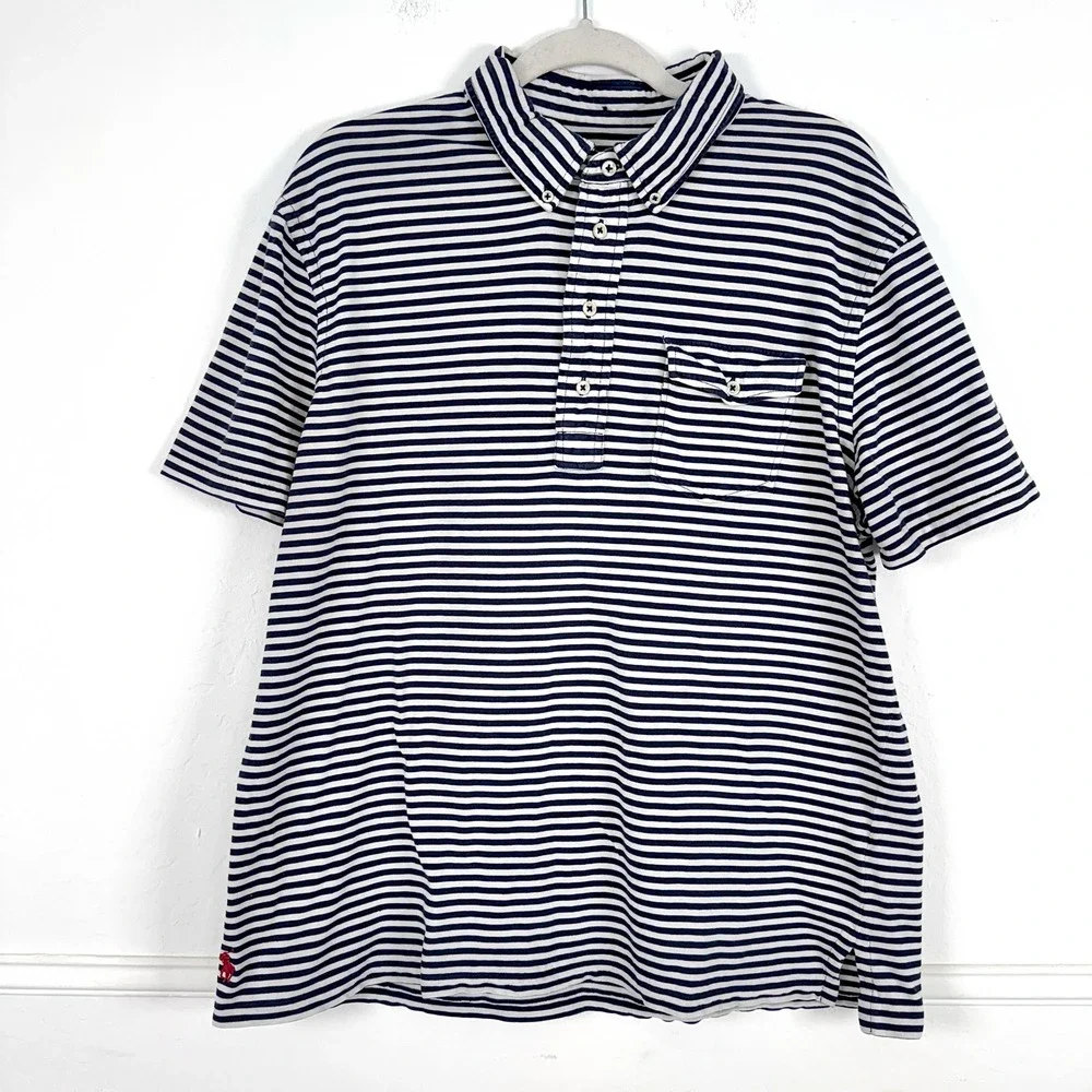 Ralph Lauren Polo Shirt Mens XL Navy‎ White Striped Button Down Pocket Pony Logo